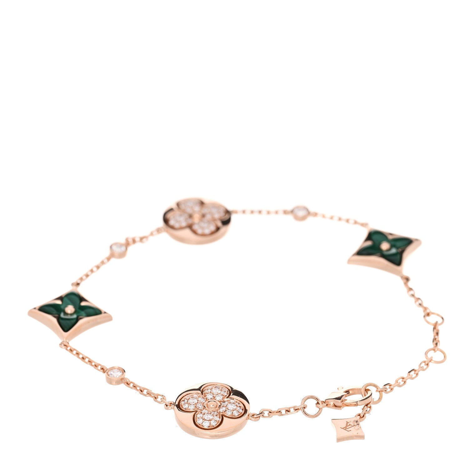 Louis Vuitton 18K Pink Gold Diamond Malachite Color Blossom BB Star and Sun Multi-Motif Bracelet