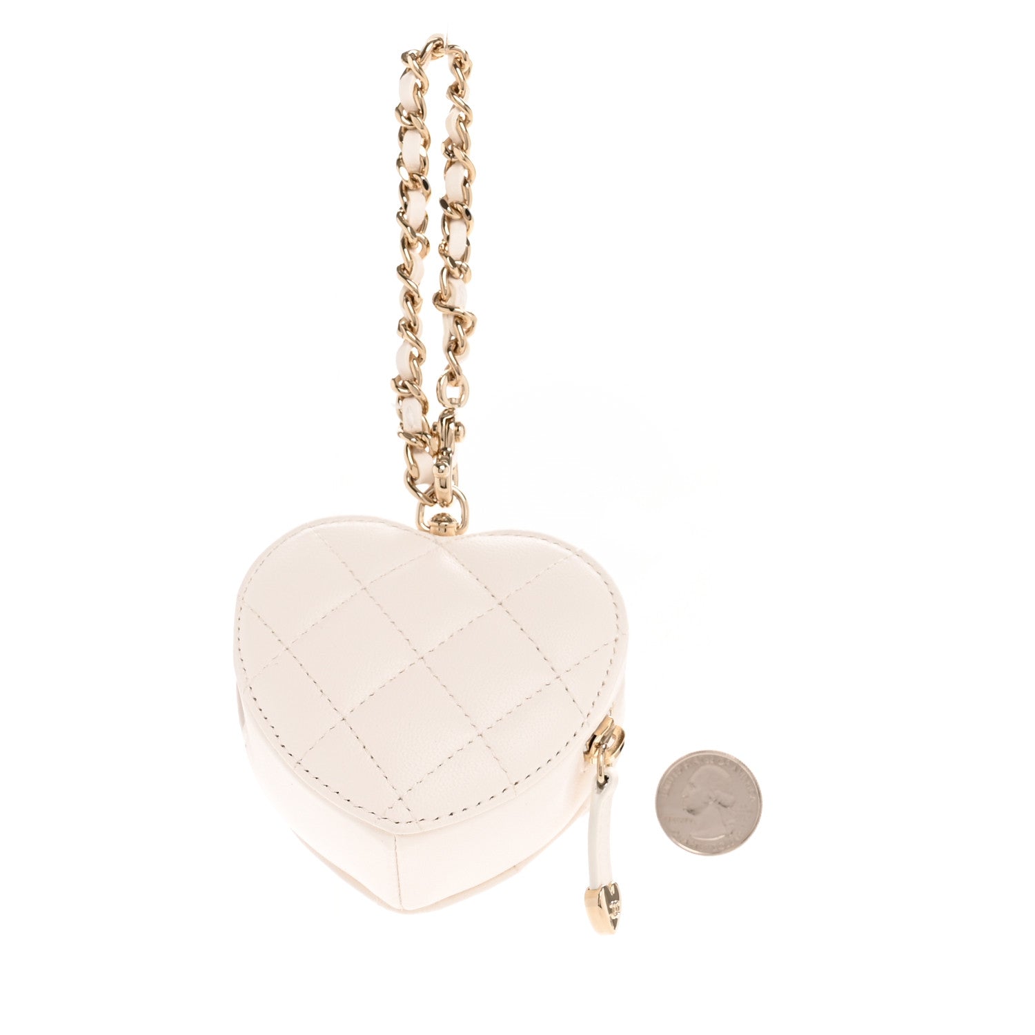 Lambskin Quilted CC Mini In Love Heart Bag Charm White