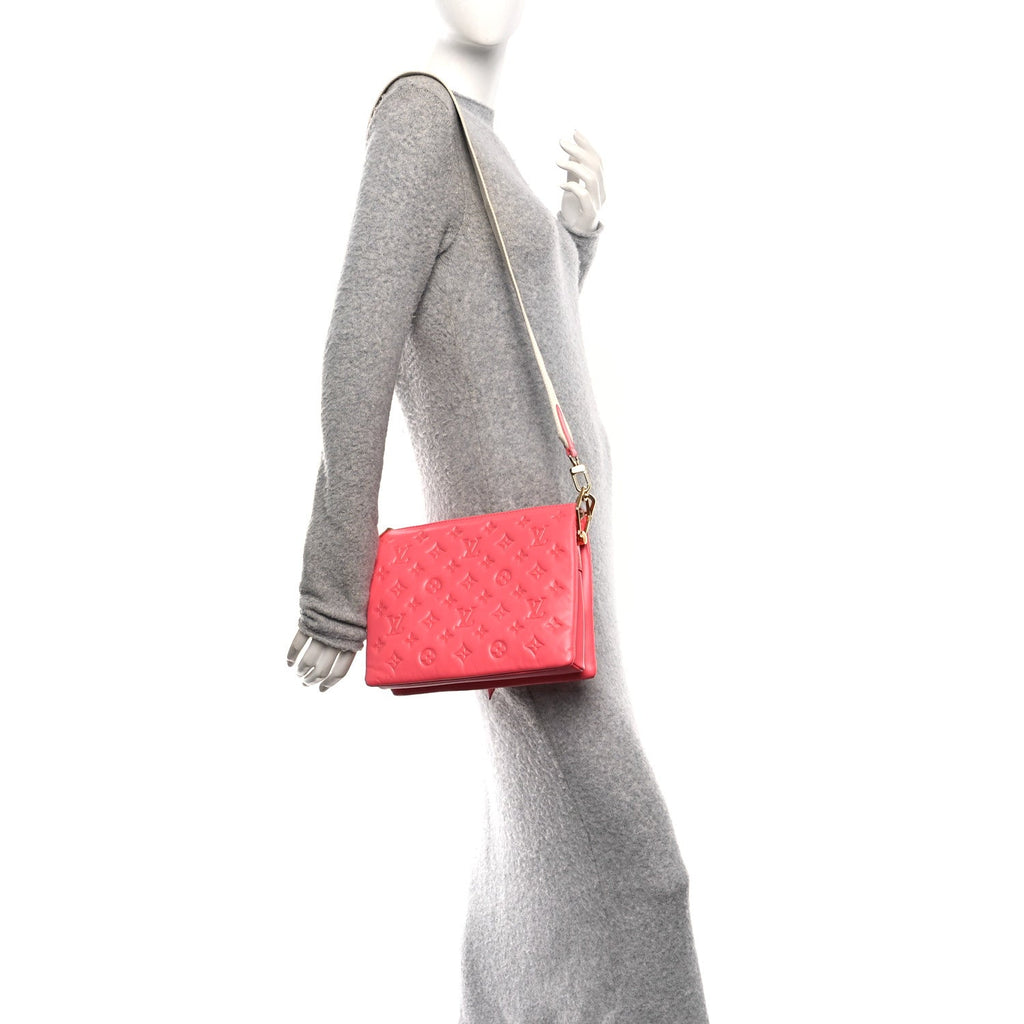 Louis Vuitton Lambskin Embossed Monogram Coussin PM Coral