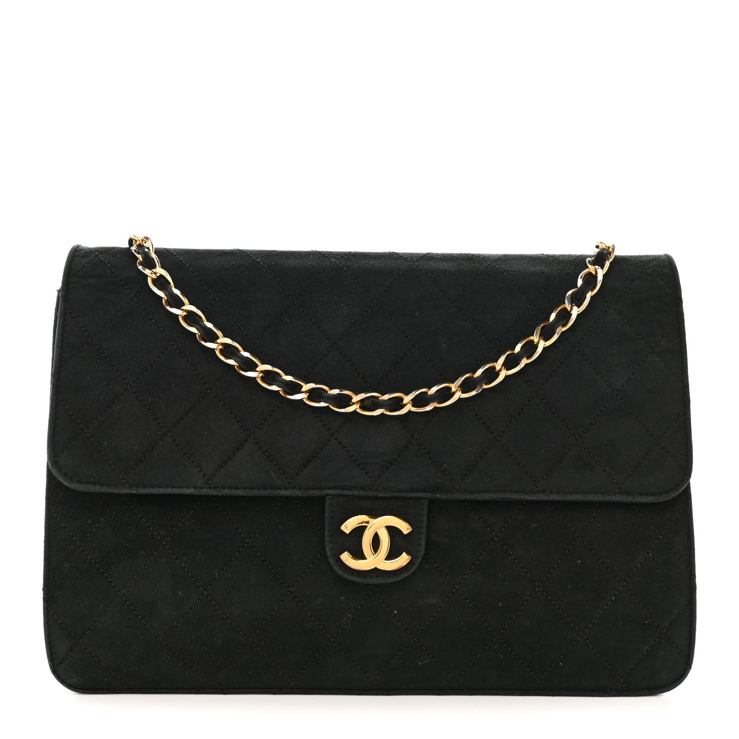 Chanel Suede Quilted Medium Single Flap Black