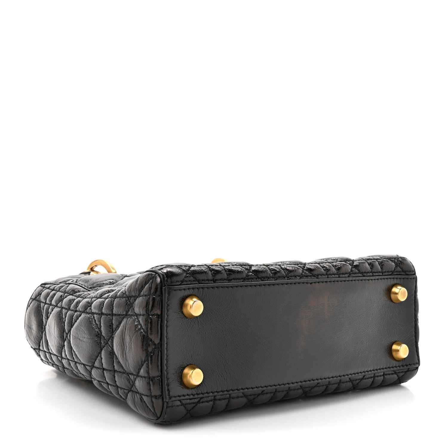 Christian Dior Crinkled Patent Cannage Small Lucky Badges My Lady Dior Black