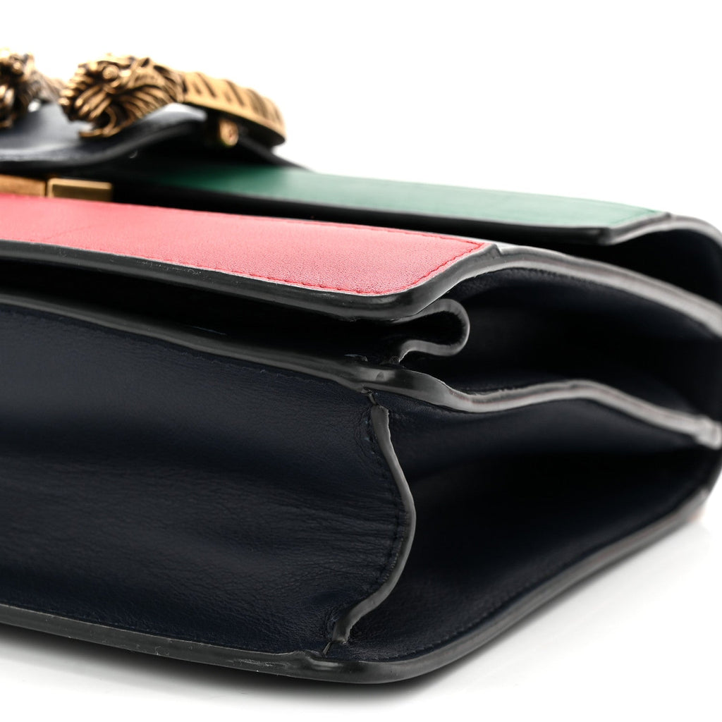 Gucci Moon Calfskin Bamboo Web Medium Dionysus Top Handle Bag Blue Emerald Hibiscus Red