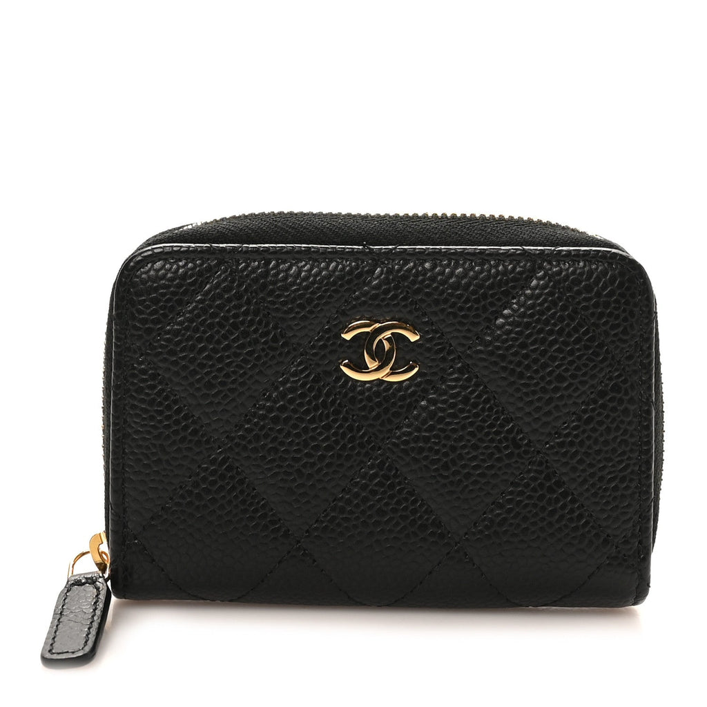 Caviar Quilted Zip Coin Purse Black