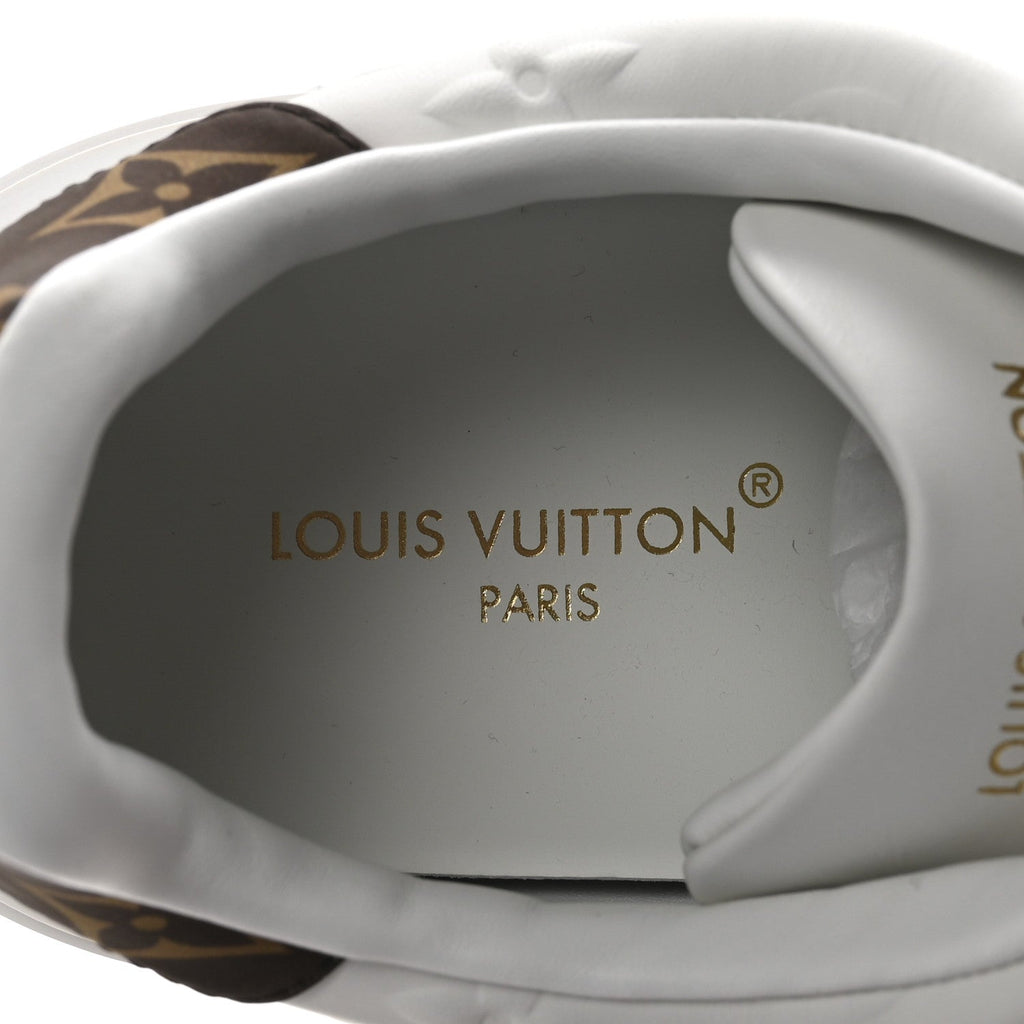 Louis Vuitton Lambskin Embossed Monogram Time Out Sneakers 39.5 White