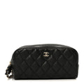 Chanel Caviar Quilted Toiletry Case With Chain Black