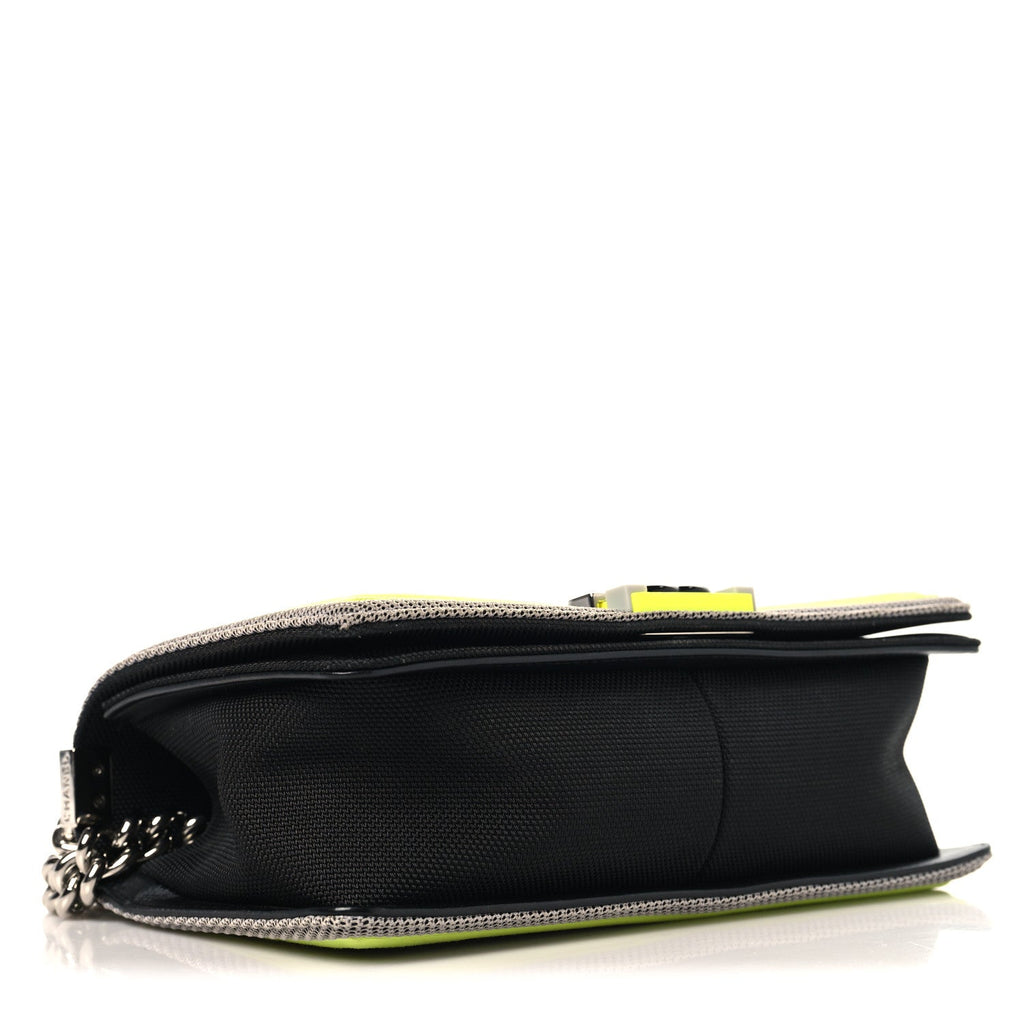 Chanel Canvas Quilted Medium Fluo Boy Flap Black Grey Yellow