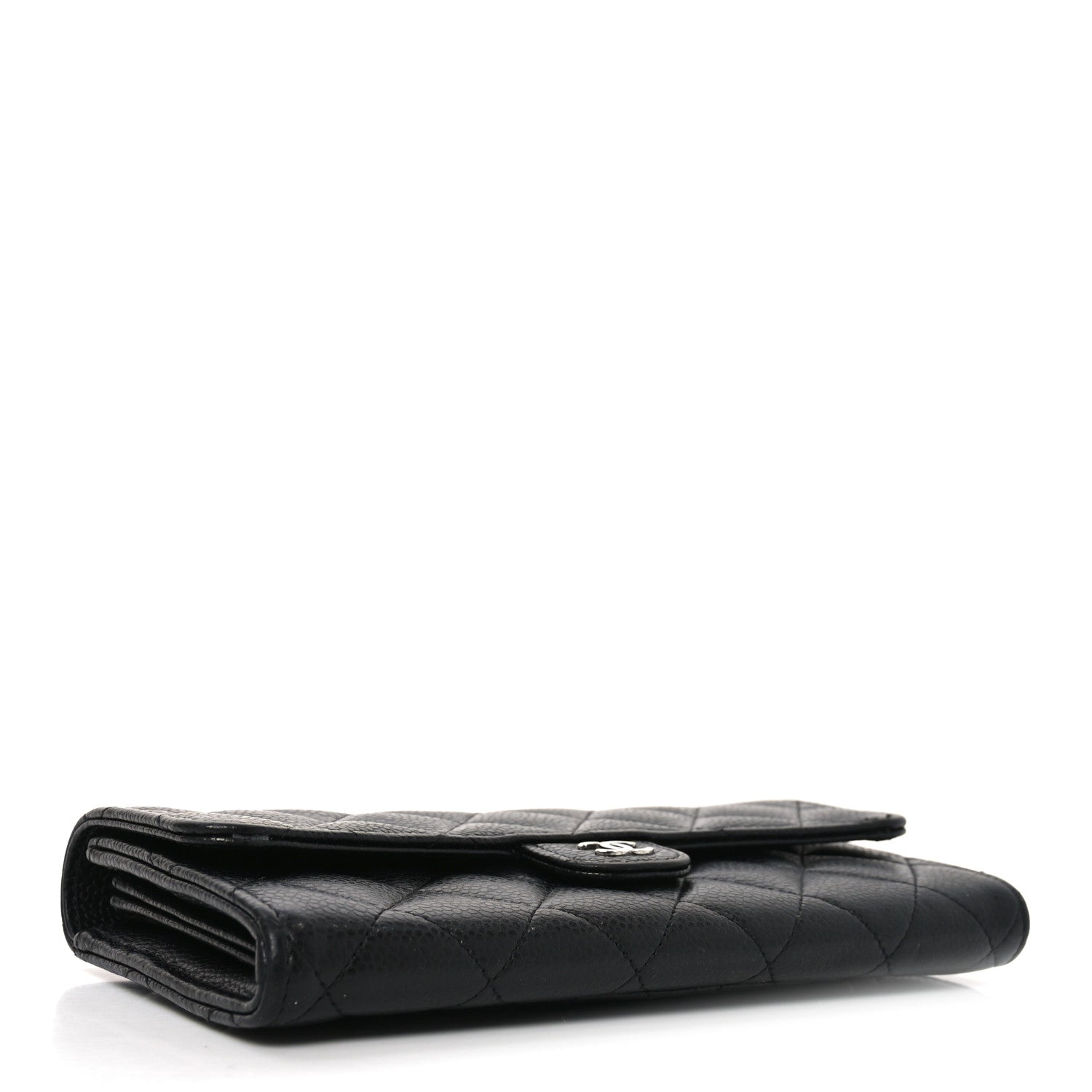 Caviar Quilted Large Gusset Flap Wallet Black