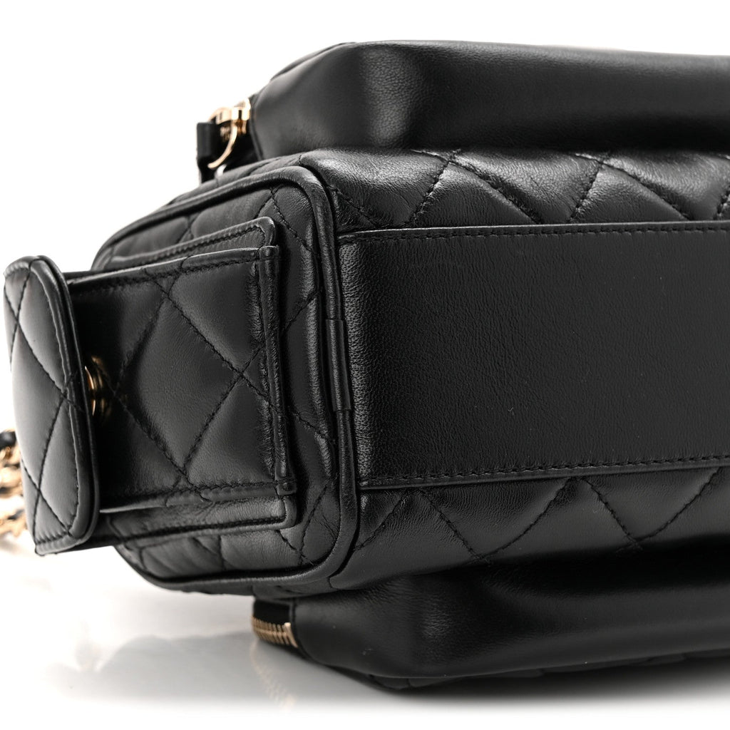 Chanel Shiny Crumpled Lambskin Quilted Small Preppy Pocket Camera Case Black