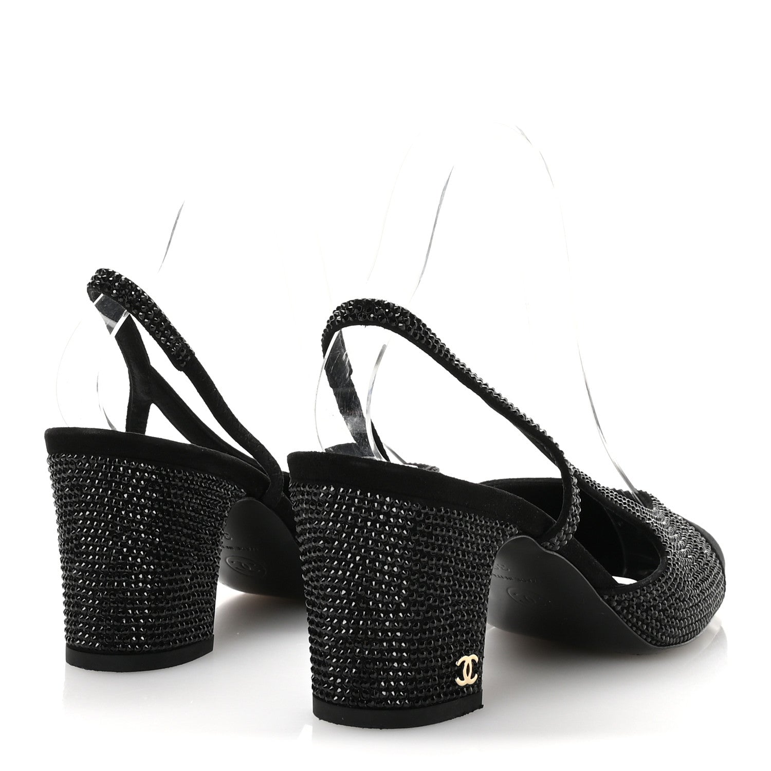Chanel Strass Grosgrain Cap Toe CC Slingback Pumps 39 Black