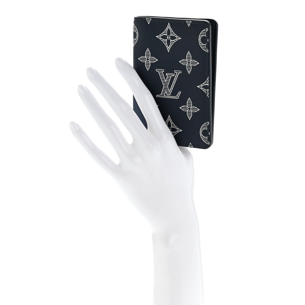 Louis Vuitton Calfskin Monogram Shadow Pocket Organizer Navy Blue White
