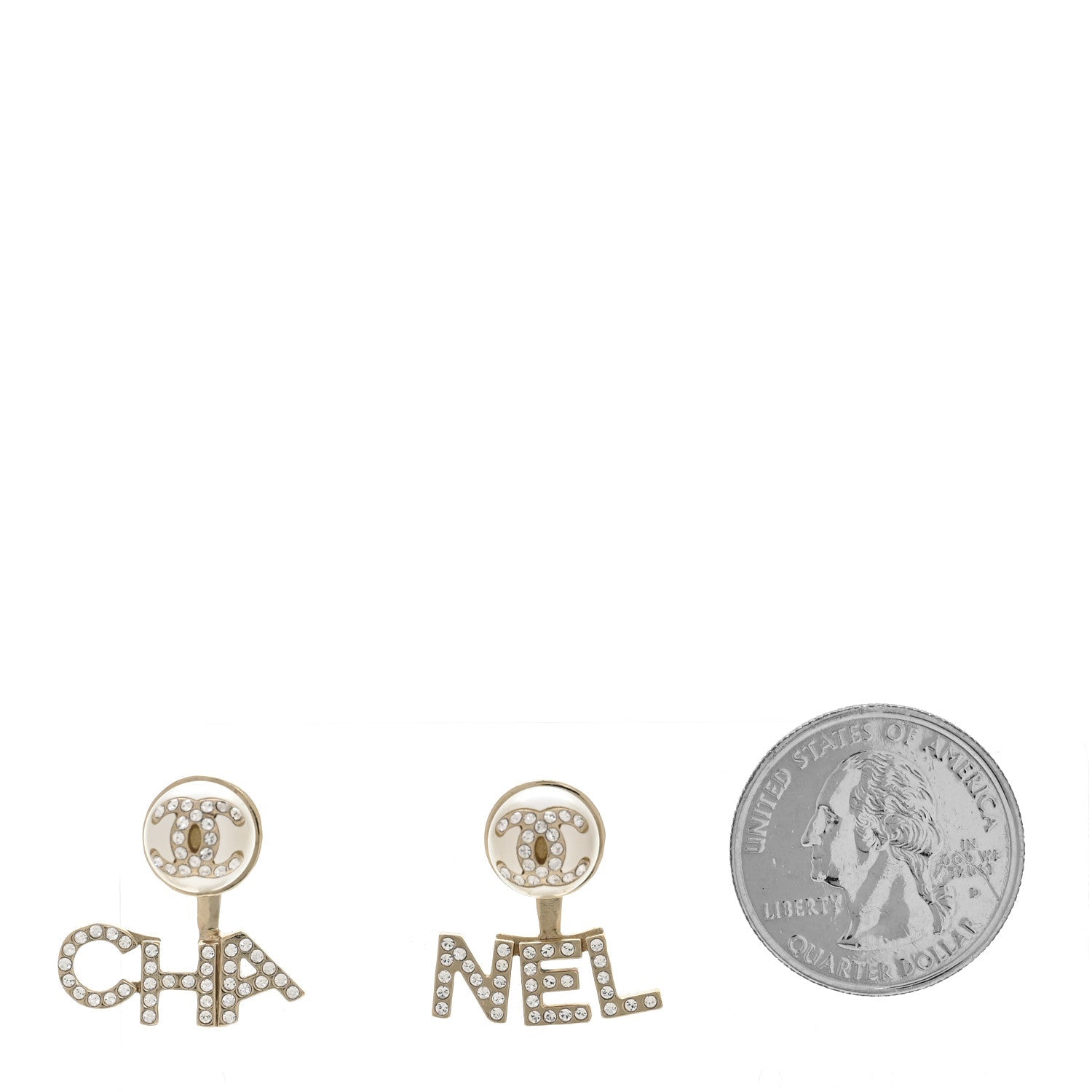 Crystal Pearl Cha-Nel Logo Earrings Gold