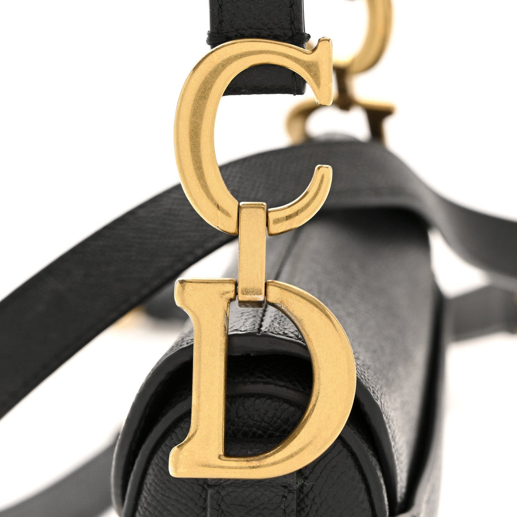 Christian Dior Grained Calfskin Mini Saddle Bag With Strap Black