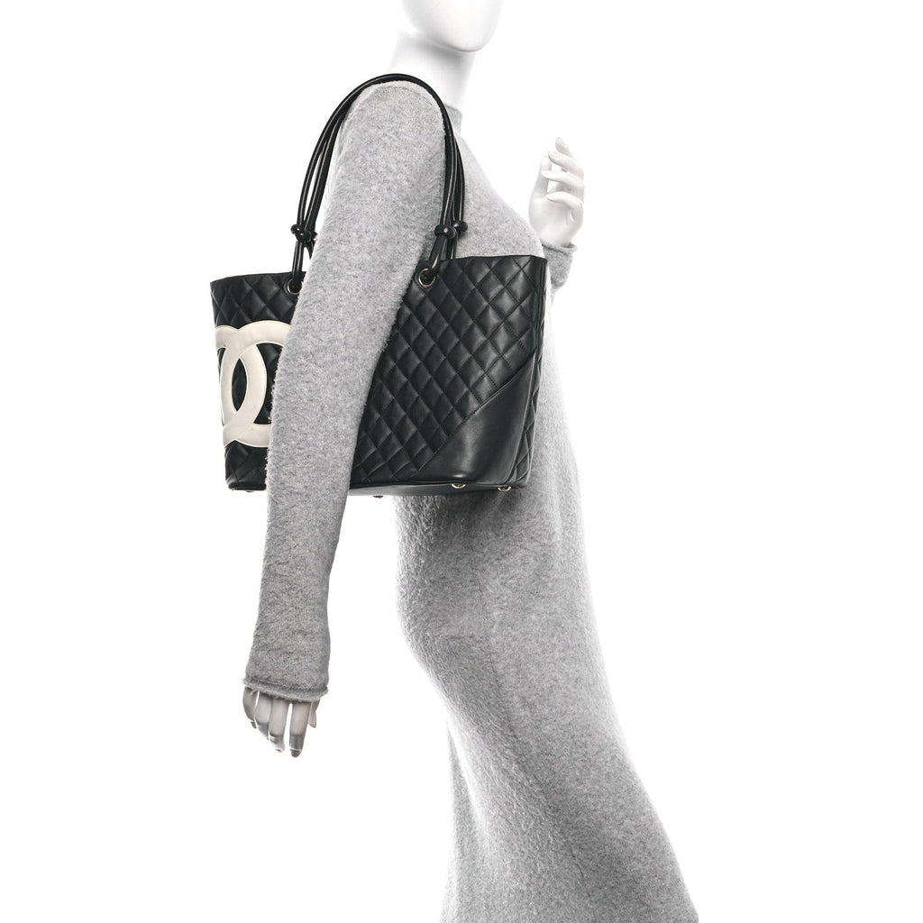 Chanel Calfskin Quilted Large Cambon Tote Black White