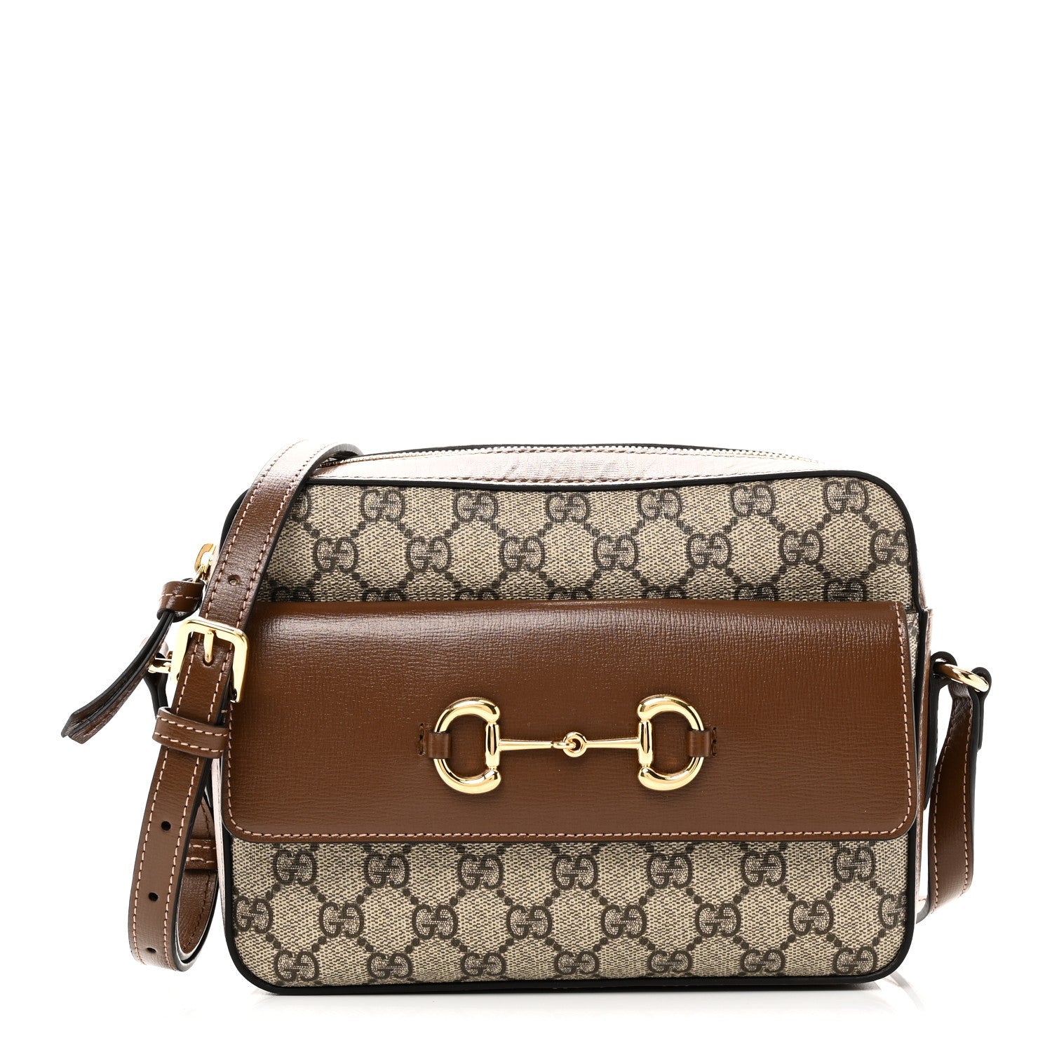 Gucci GG Supreme Monogram Small Horsebit 1955 Shoulder Bag Beige Brown Sugar