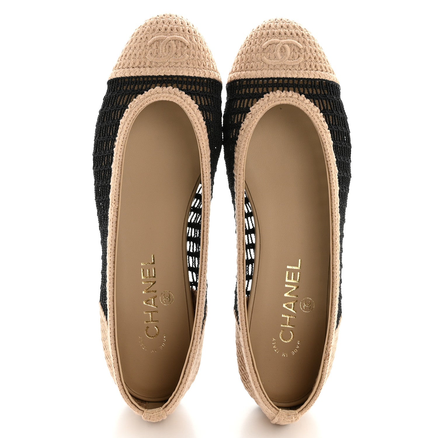 Raffia Cap Toe Ballerina Flats 40 Black Beige