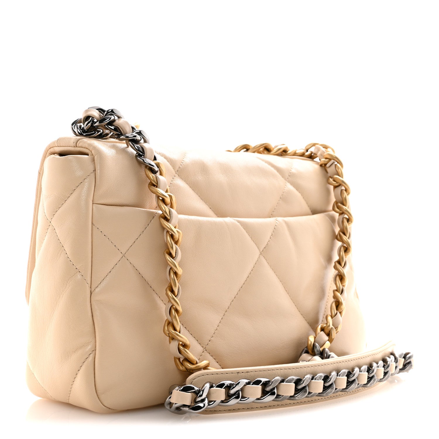 Chanel Goatskin Quilted Medium Chanel 19 Flap Beige