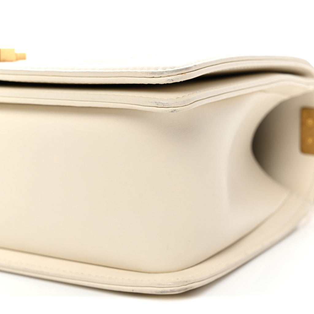 Chanel Caviar Suede Calfskin Chevron Medium Boy Flap White