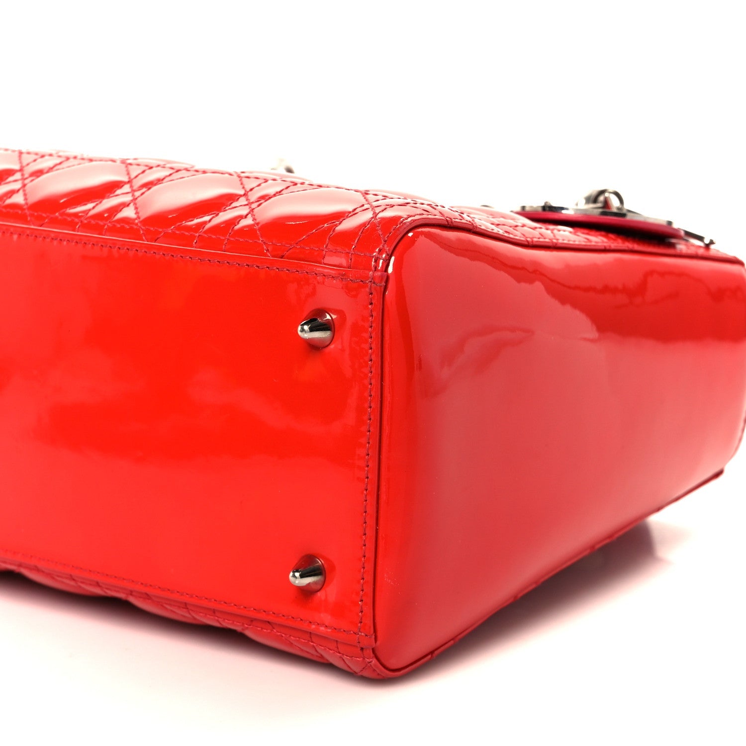 Christian Dior Patent Cannage Whipstitch Medium Lady Dior Red