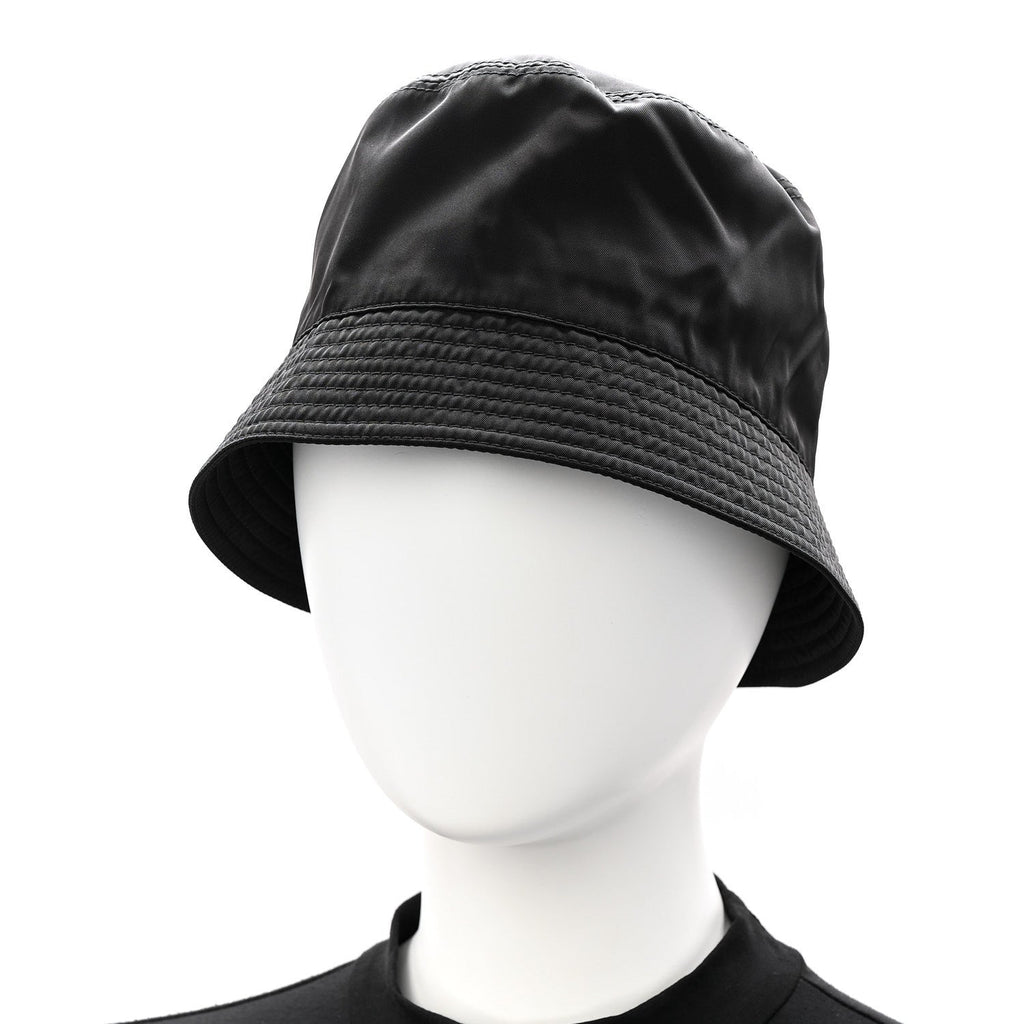 Prada Re-Nylon Metal Triangle Logo Womens Bucket Hat M Black