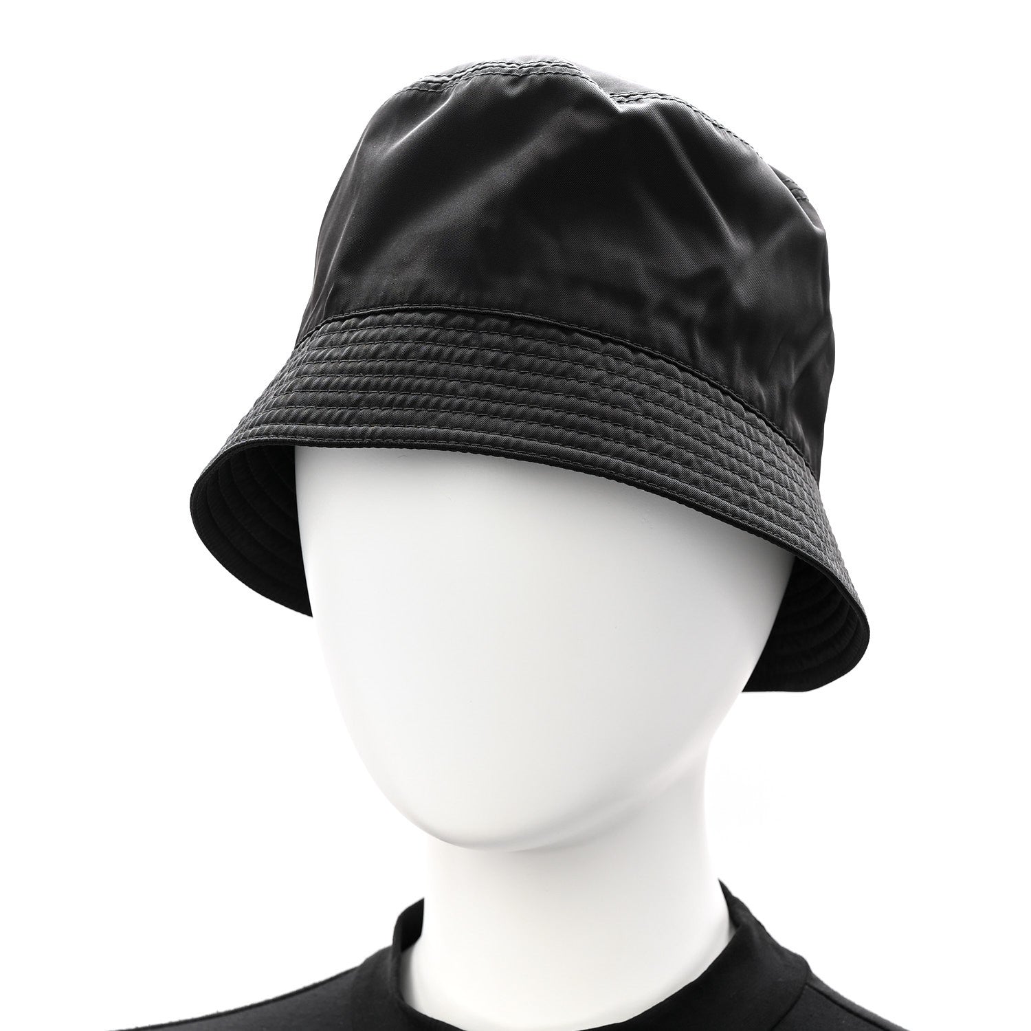 Prada Re-Nylon Metal Triangle Logo Womens Bucket Hat M Black