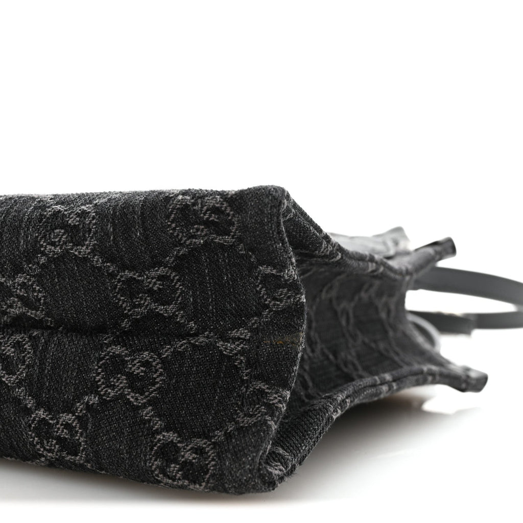 Gucci Denim Cuoio Harness GG Monogram Mini Ophidia Tote Bag  Black Medium Grey