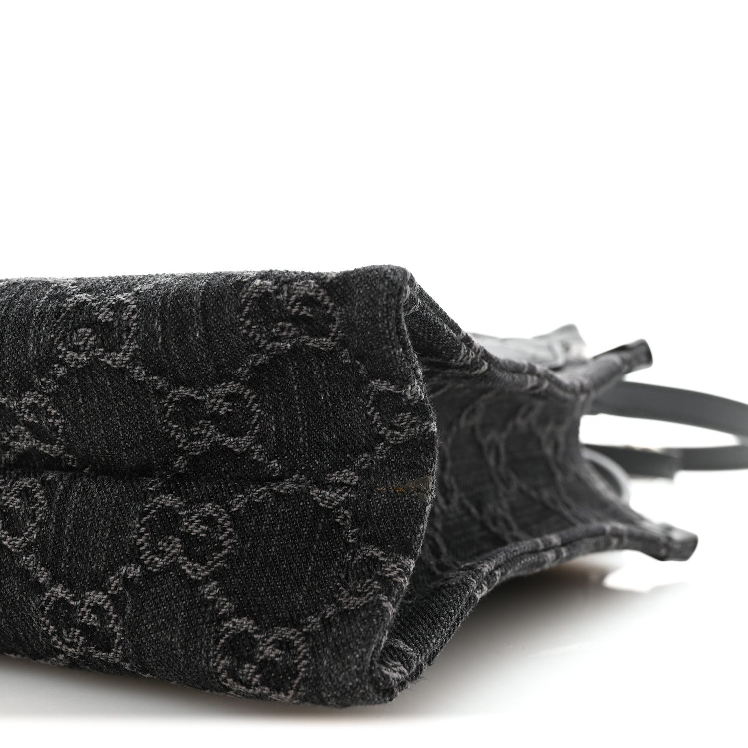 Gucci Denim Cuoio Harness GG Monogram Mini Ophidia Tote Bag  Black Medium Grey
