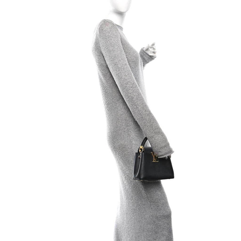 Louis Vuitton Taurillon Embellished Flower Handle Capucines Mini Black