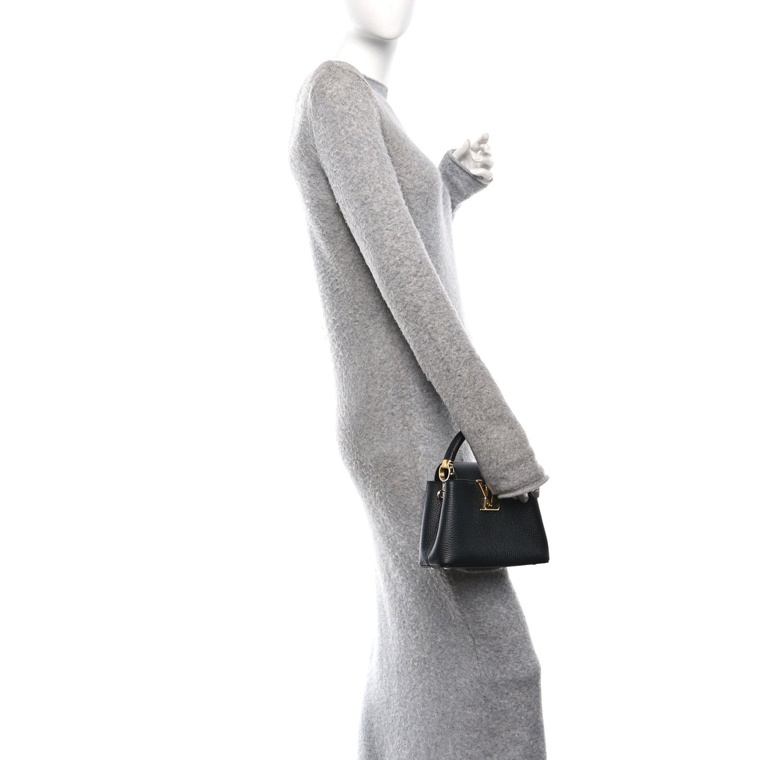 Louis Vuitton Taurillon Embellished Flower Handle Capucines Mini Black