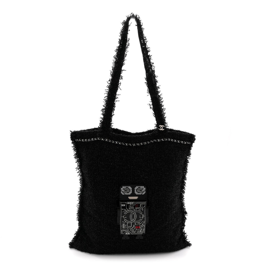 Chanel Tweed Resin Strass Large Robot Shopping Bag Black