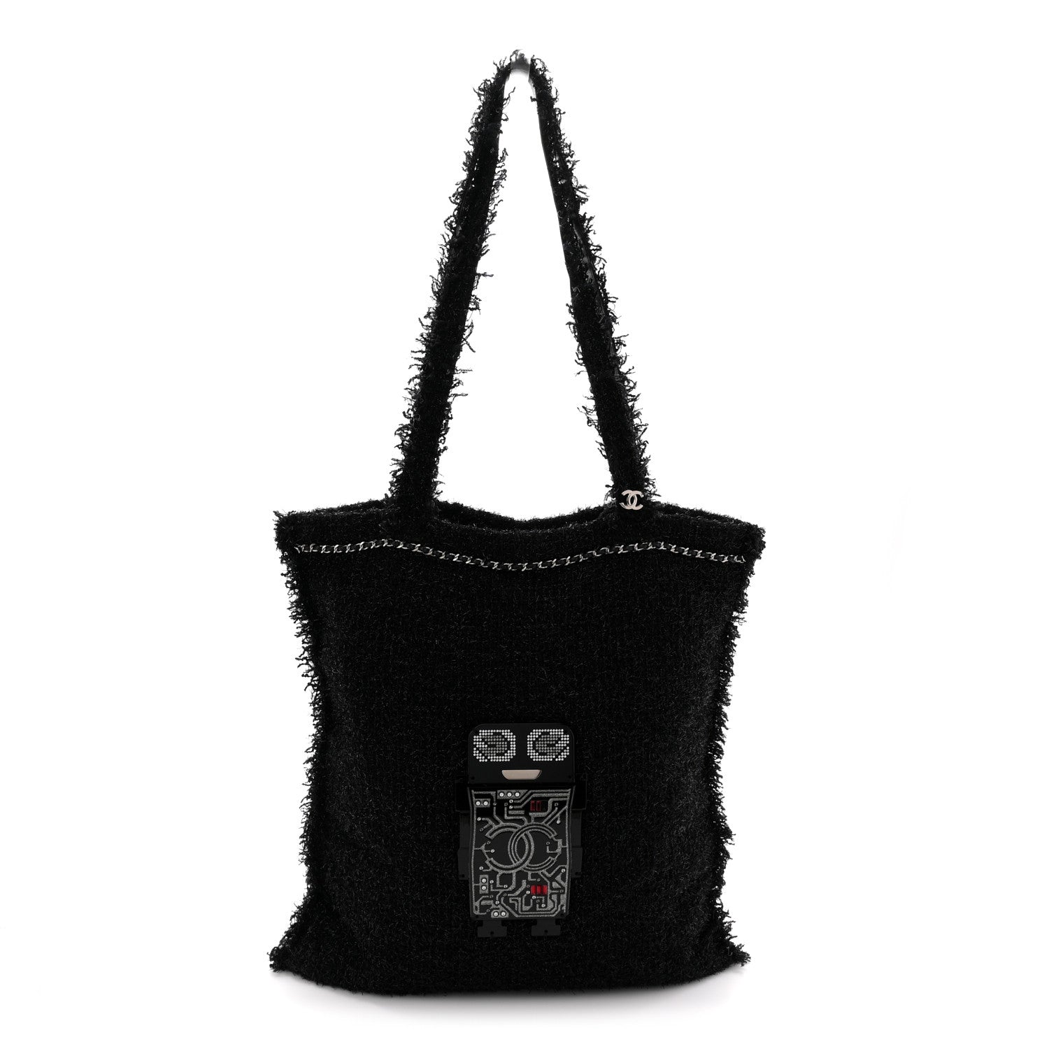 Chanel Tweed Resin Strass Large Robot Shopping Bag Black