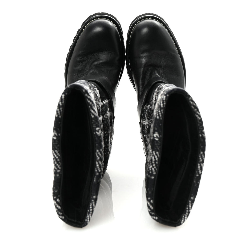 Calfskin Tweed Nylon Printed Boots 38 Black
