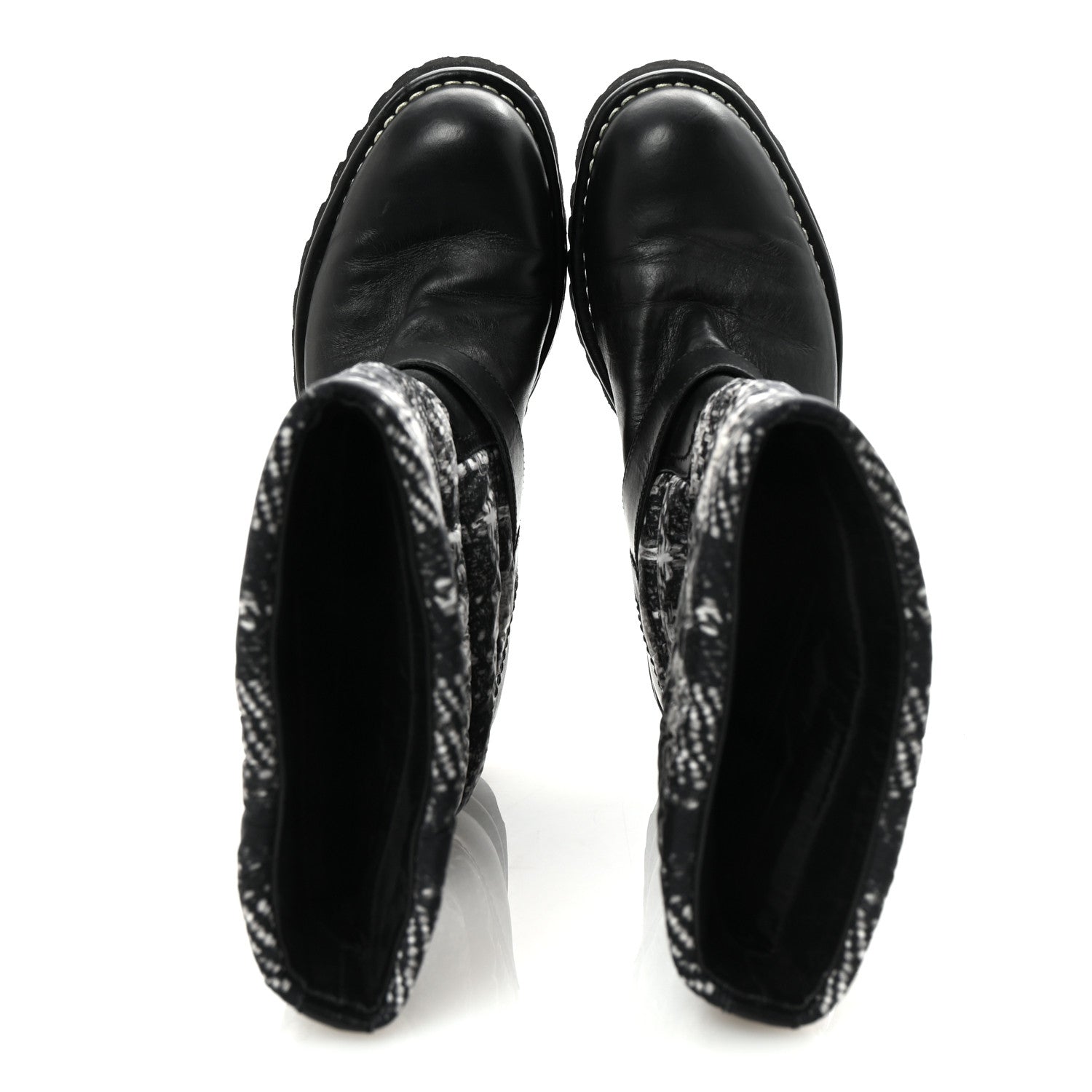 Calfskin Tweed Nylon Printed Boots 38 Black