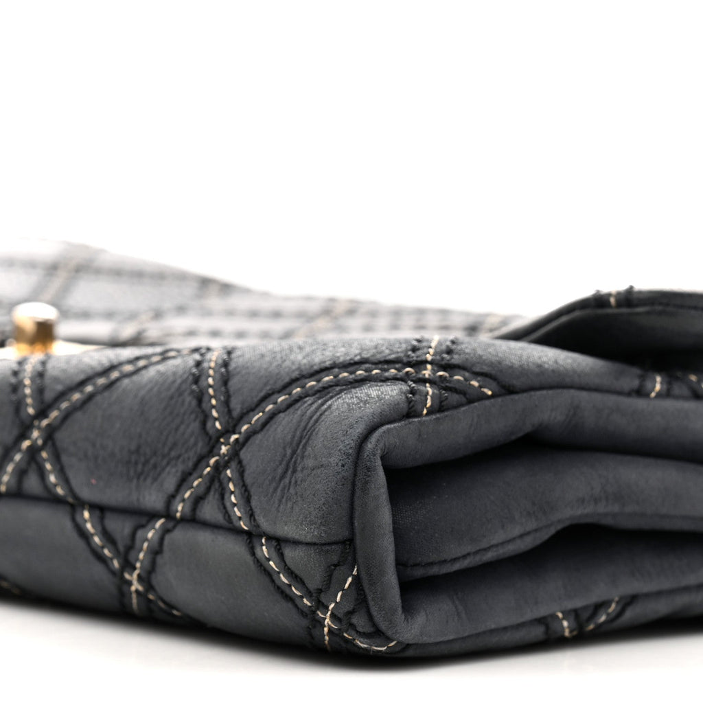 Chanel Iridescent Calfskin Triple Stitched Medium Flap Navy