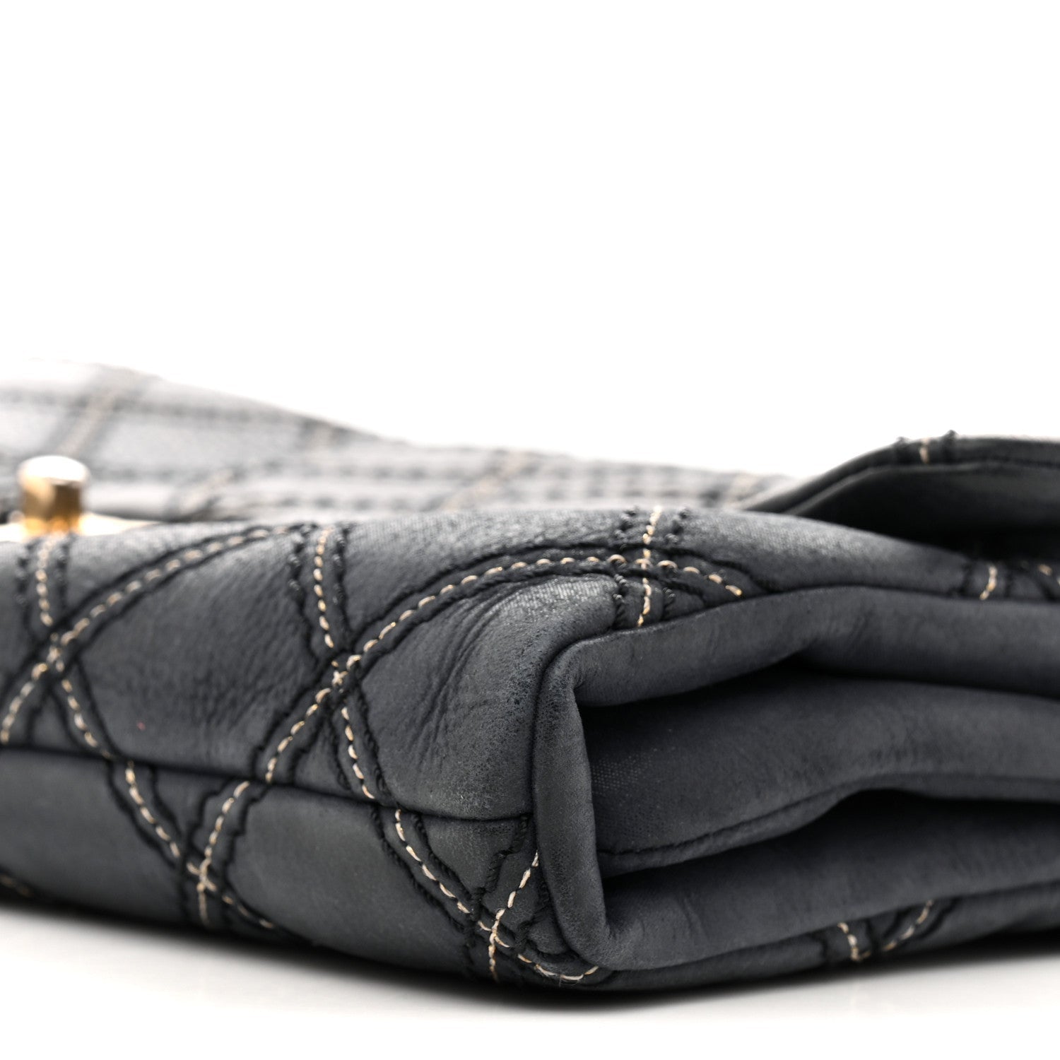 Chanel Iridescent Calfskin Triple Stitched Medium Flap Navy