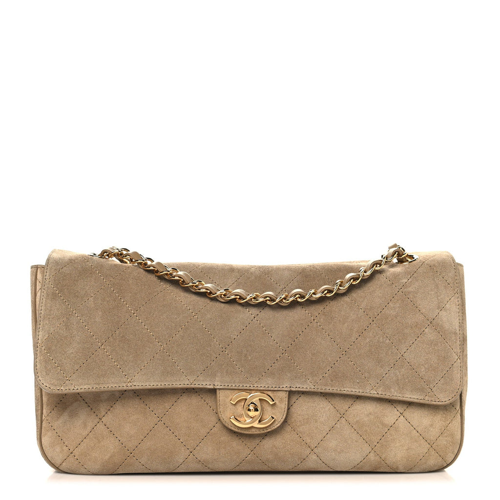 Chanel Suede Calfskin Small Souplissimo Maxi Flap Dark Beige