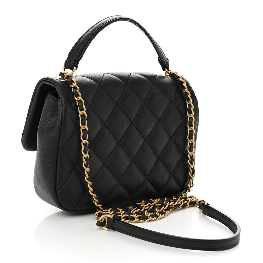 Chanel Calfskin Quilted Top Handle Flap Black