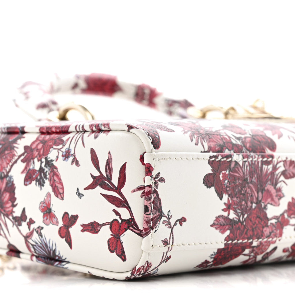 Christian Dior Calfskin Le Coeur Des Papillons Small Lady D-Joy White