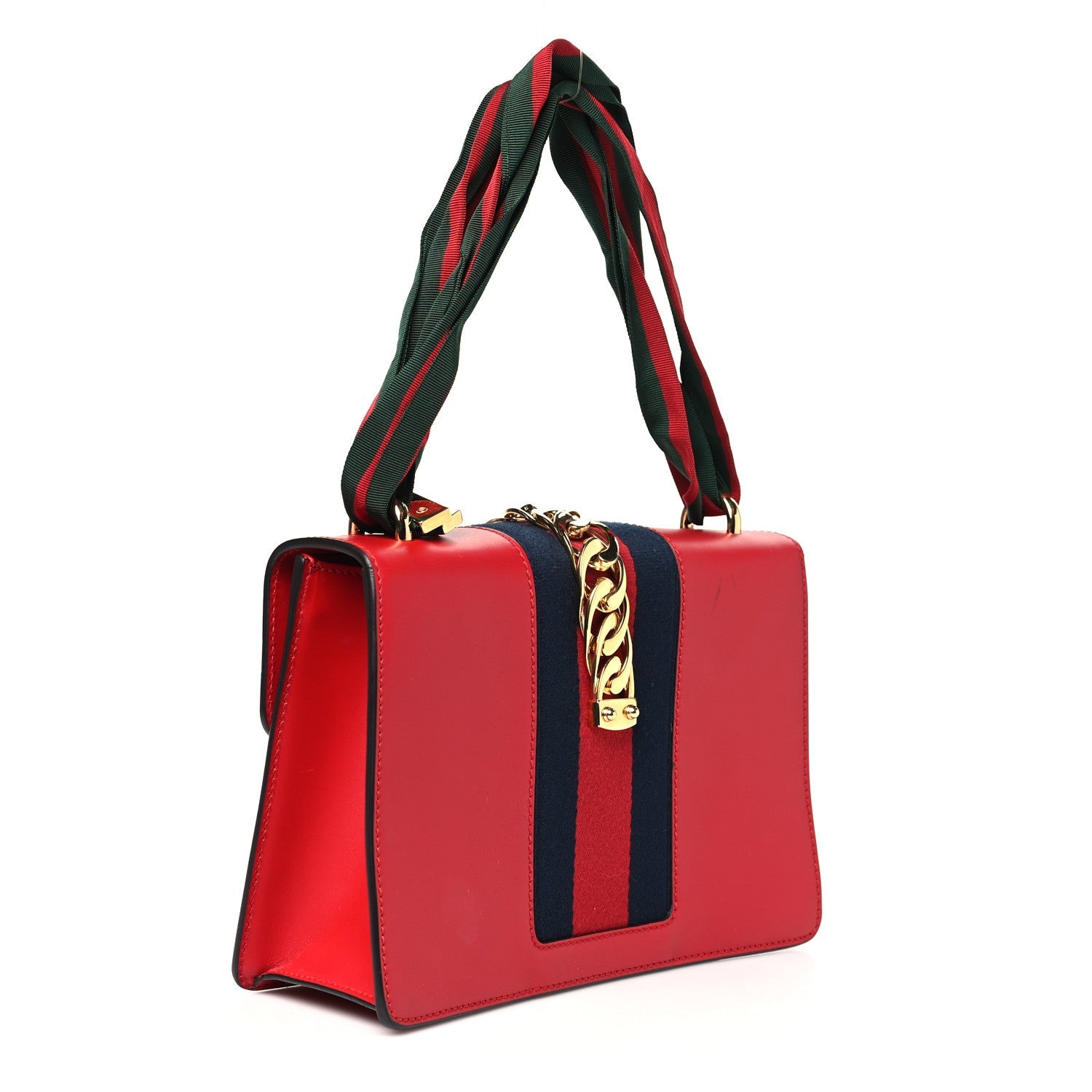 Gucci Calfskin Small Sylvie Shoulder Bag Hibiscus Red