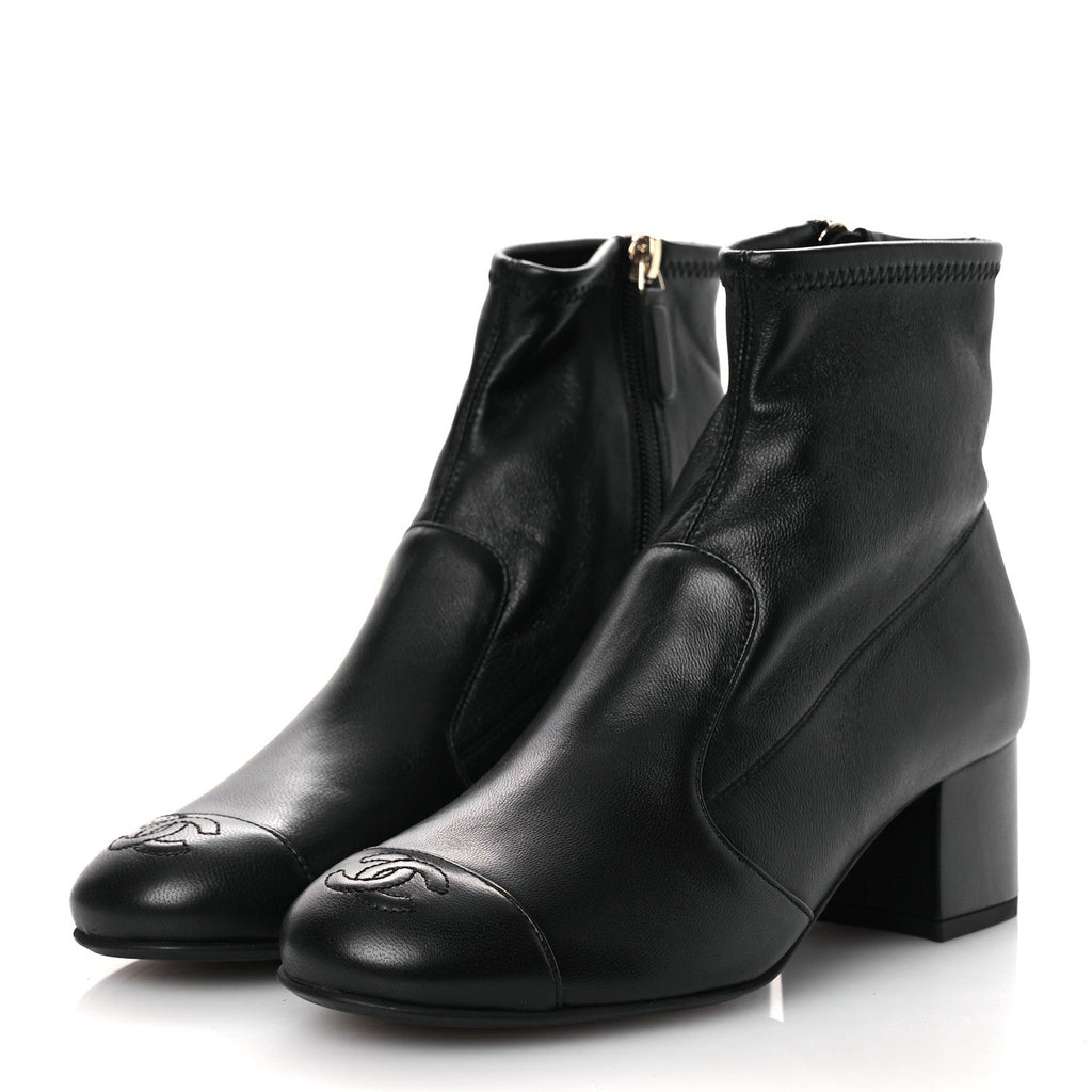 Chanel Stretch Lambskin Cap Toe CC Short Boots 36.5 Black
