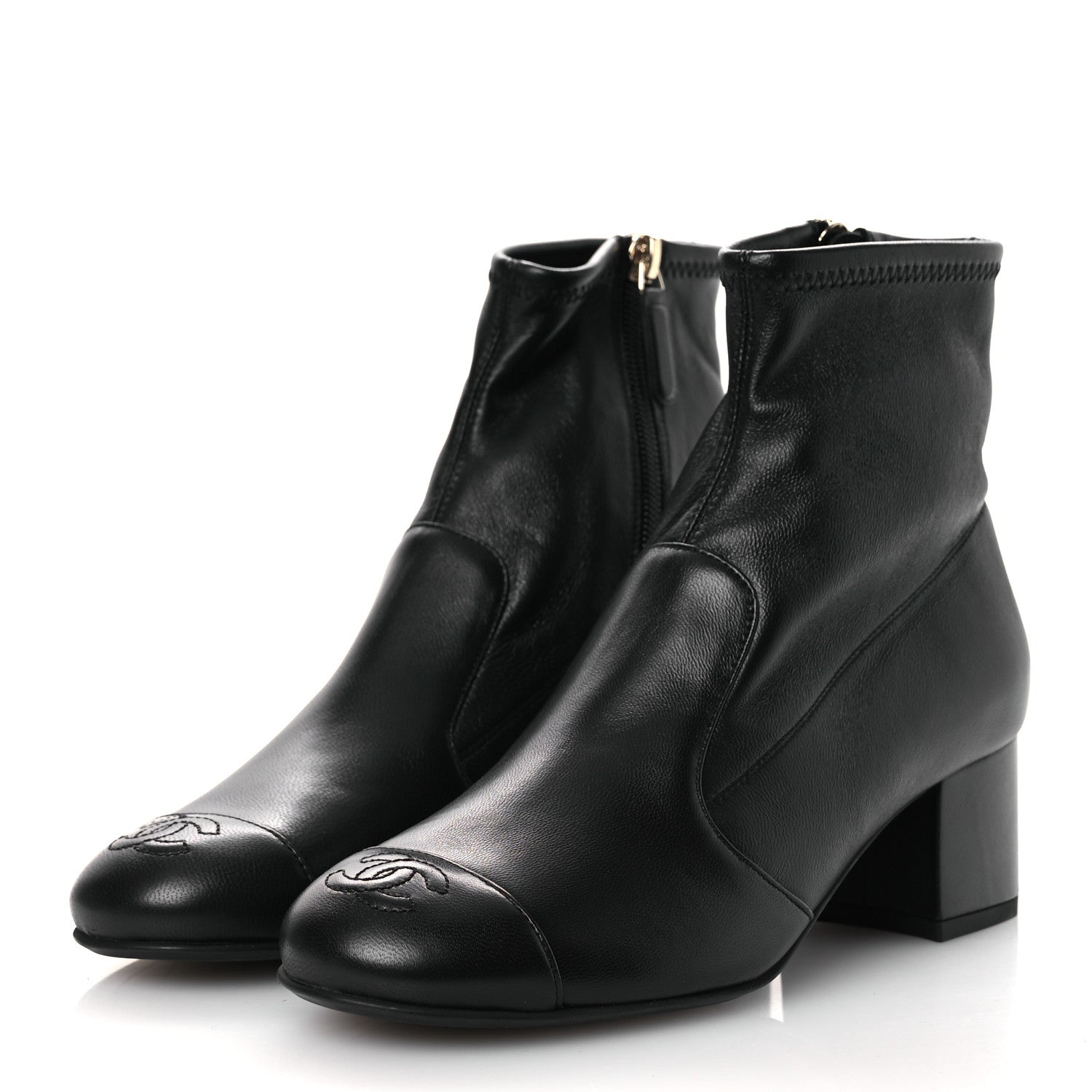 Chanel Stretch Lambskin Cap Toe CC Short Boots 36.5 Black