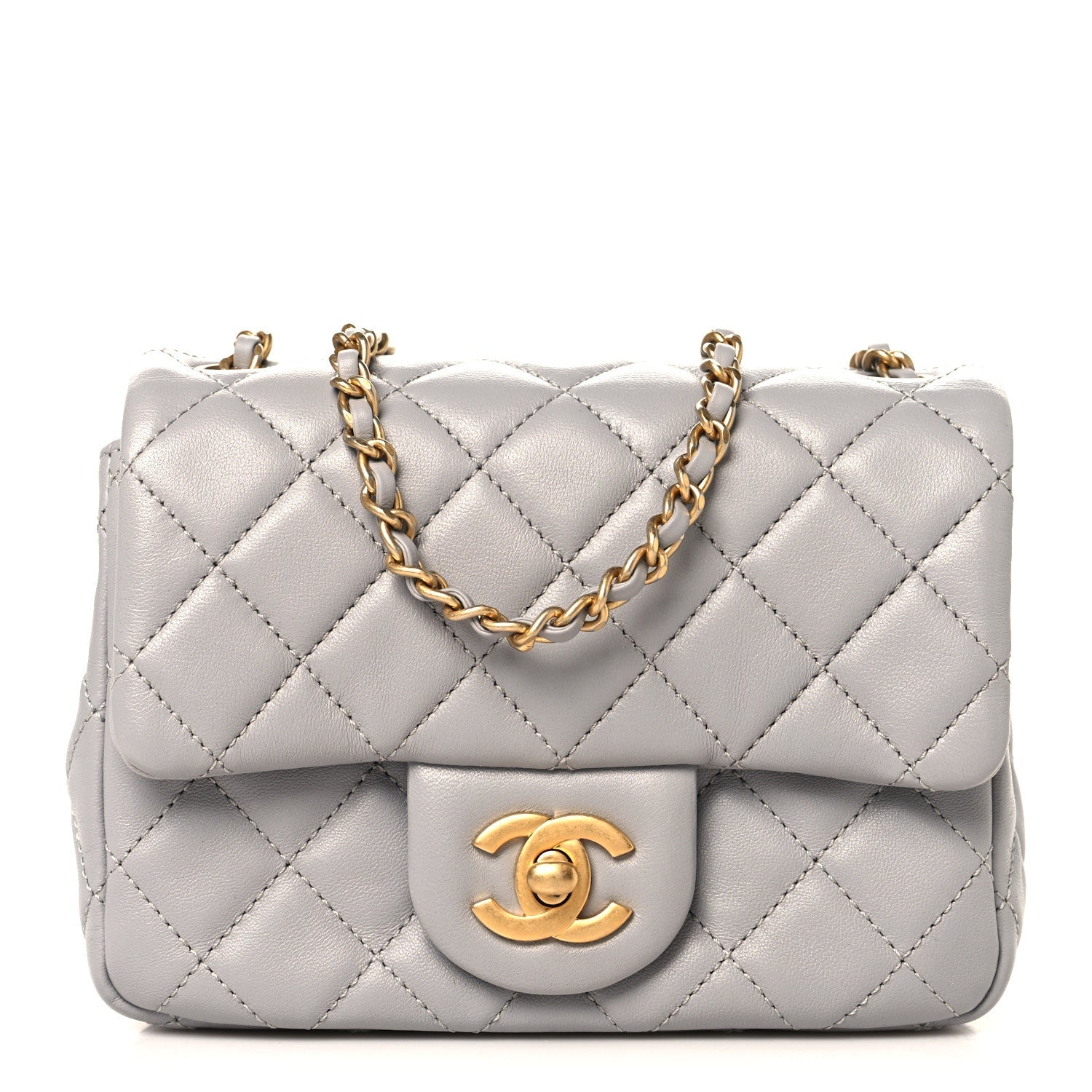 Chanel Lambskin Quilted Mini Pearl Crush Flap Light Grey