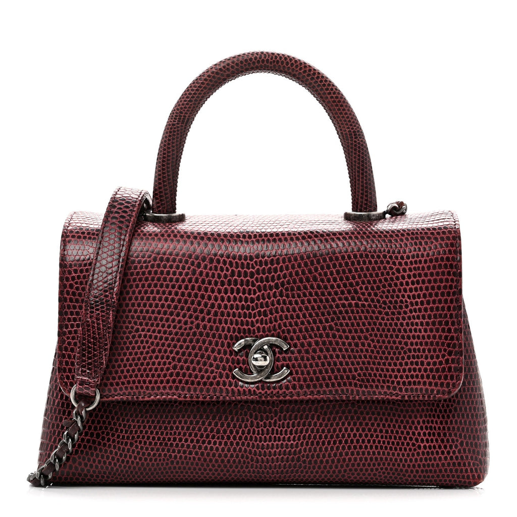 Chanel Lizard Mini Coco Handle Flap Burgundy