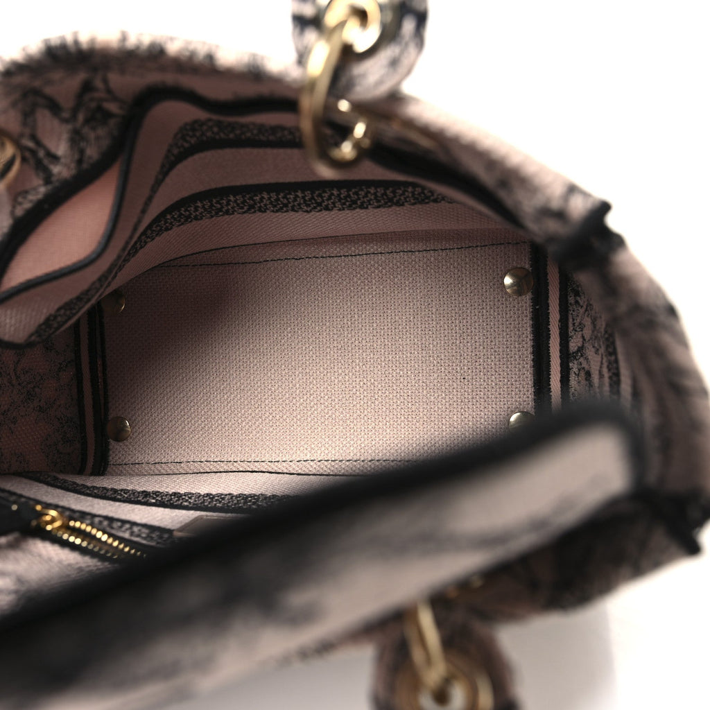 Christian Dior Canvas Embroidered Jardin Botanique Medium Lady D-Lite Light Pink Black