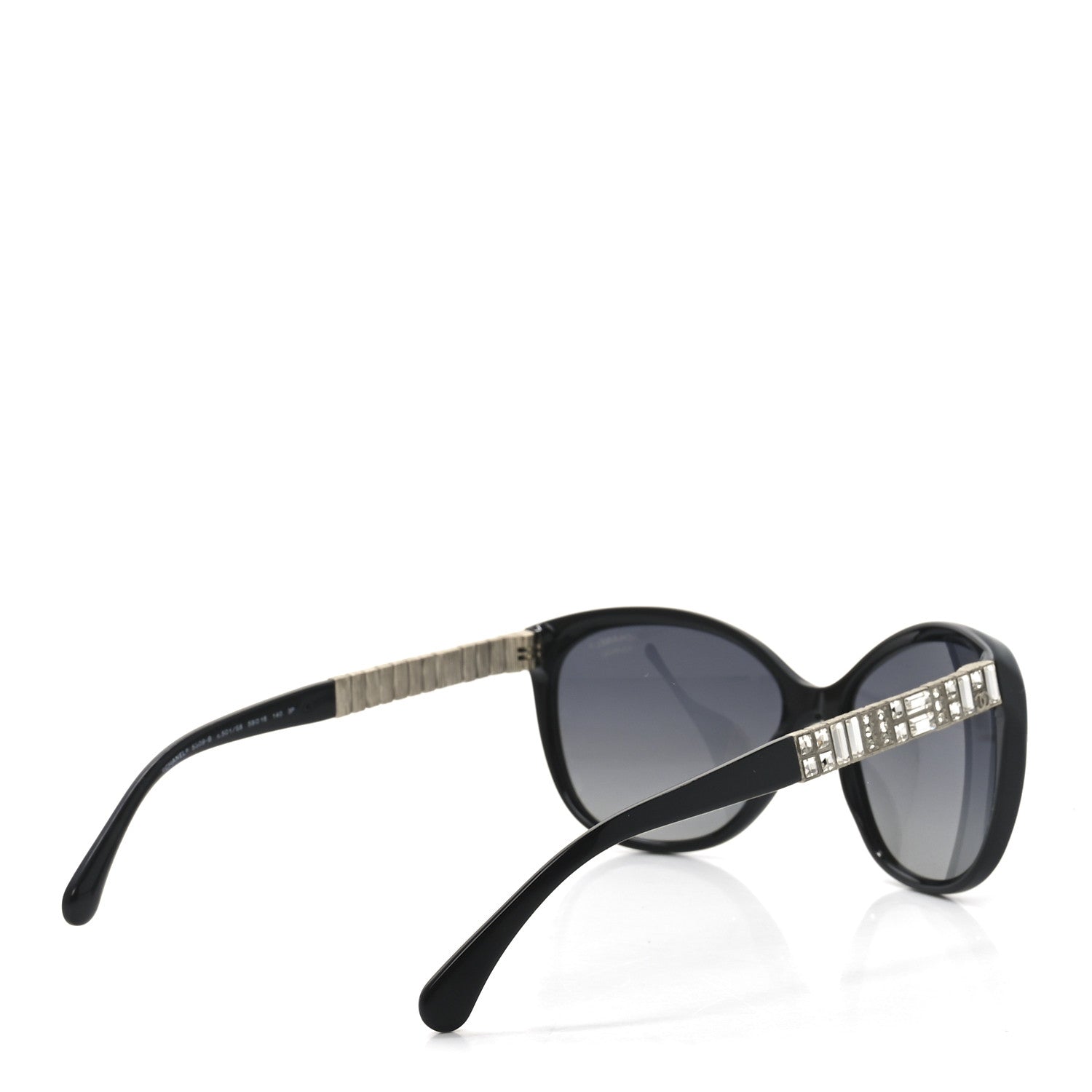 Crystal Baguette Polarized Cat Eye Sunglasses 5309-B Black