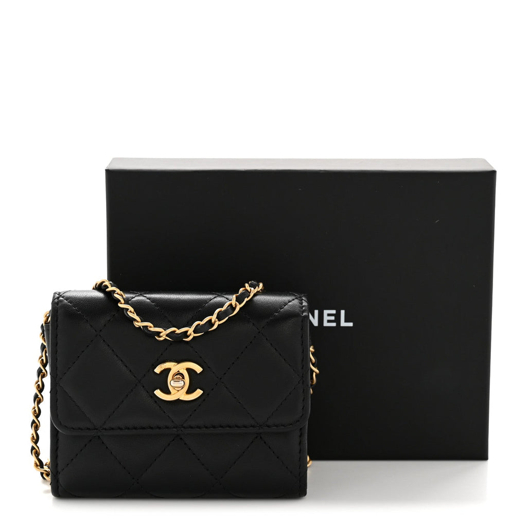 Chanel Lambskin Quilted Pearl Crush Clutch With Chain Black
