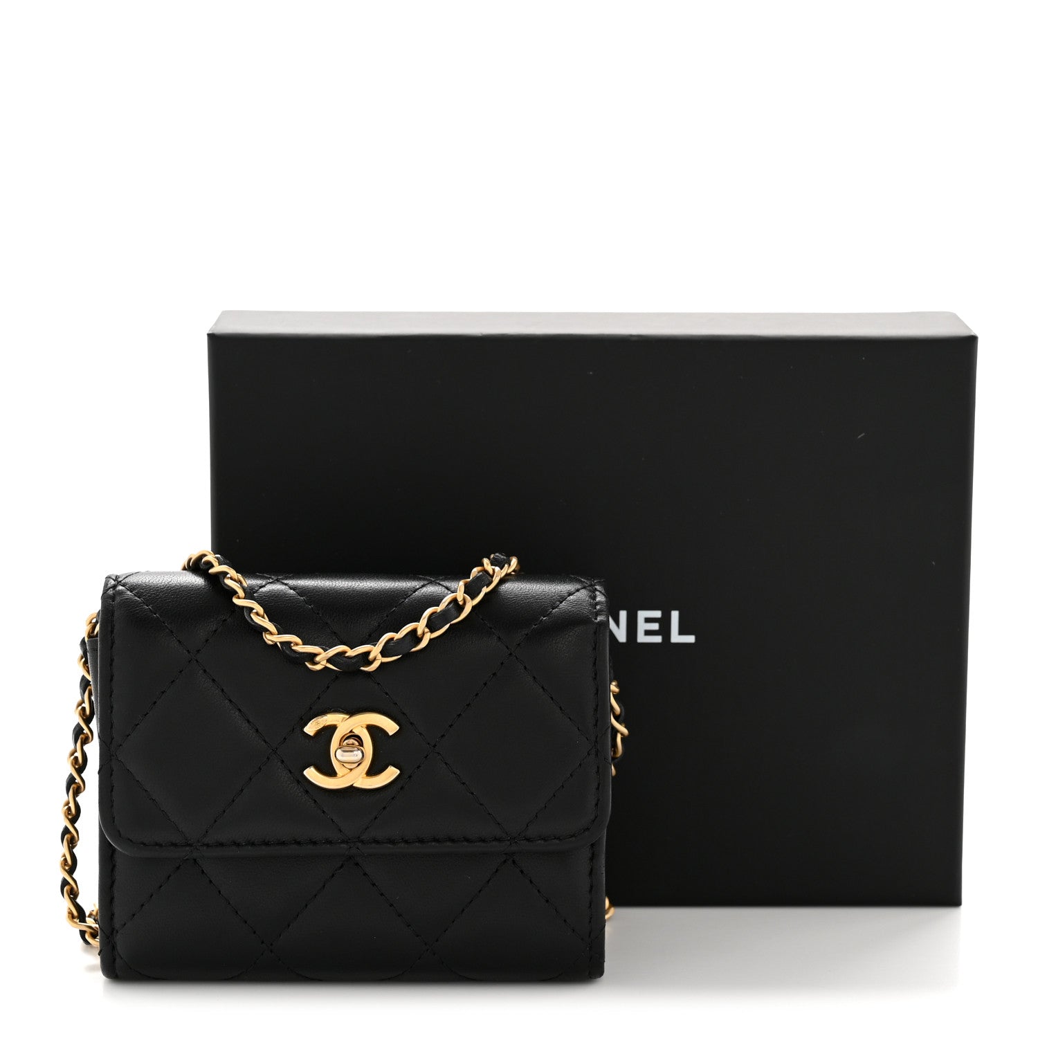 Chanel Lambskin Quilted Pearl Crush Clutch With Chain Black