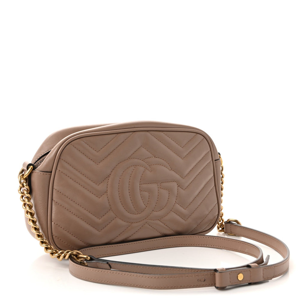Gucci Calfskin Matelasse Small GG Marmont Chain Shoulder Bag Porcelain Rose