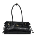 Prada Glossy Calfskin Triangle Medium Bonnie Shoulder Bag Black