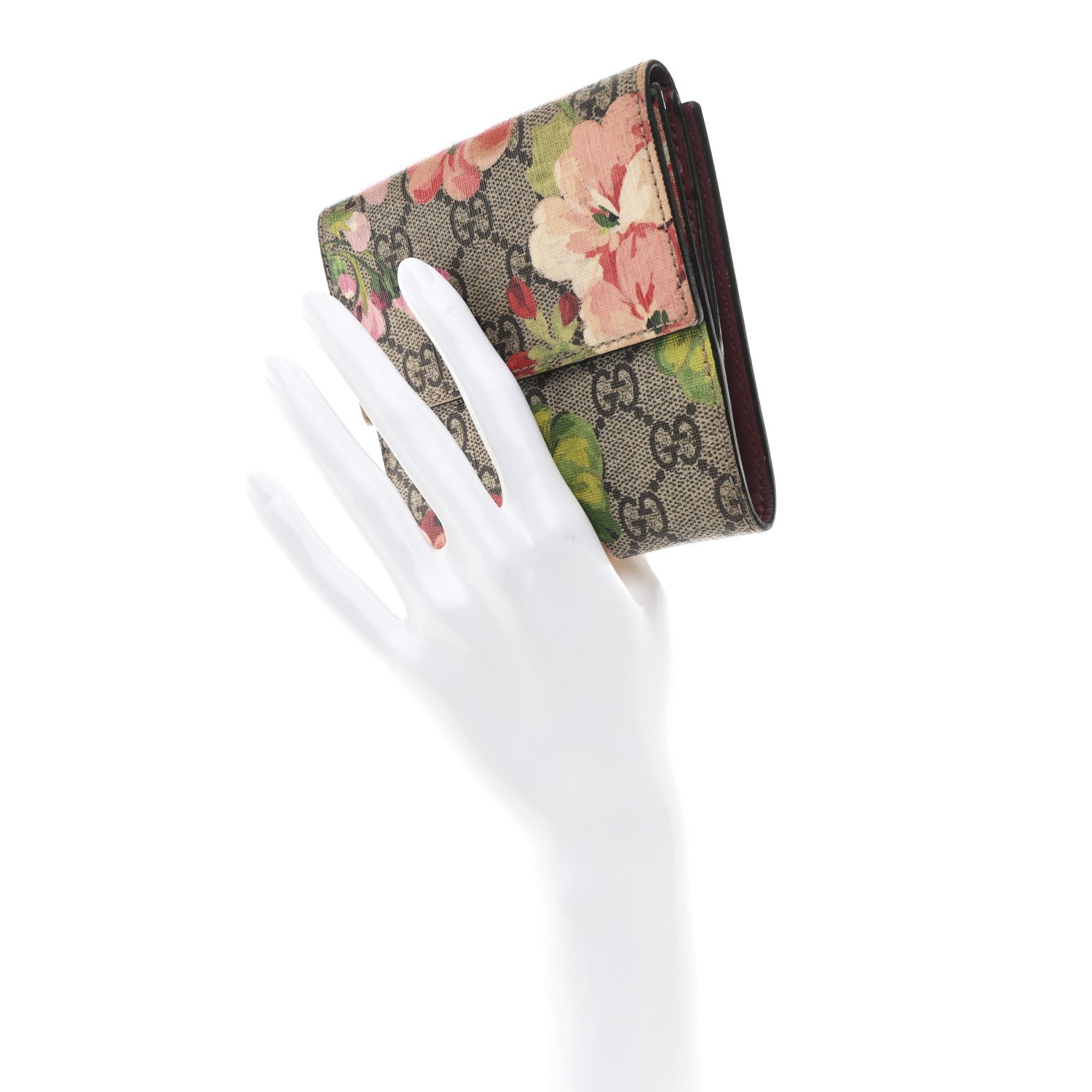 Gucci GG Supreme Monogram Blooms French Flap Wallet Beige Multicolor Dry Rose
