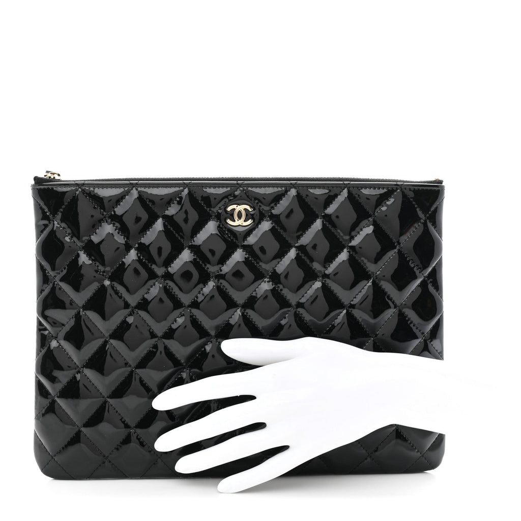 Patent Calfskin Quilted Medium Cosmetic Case Black